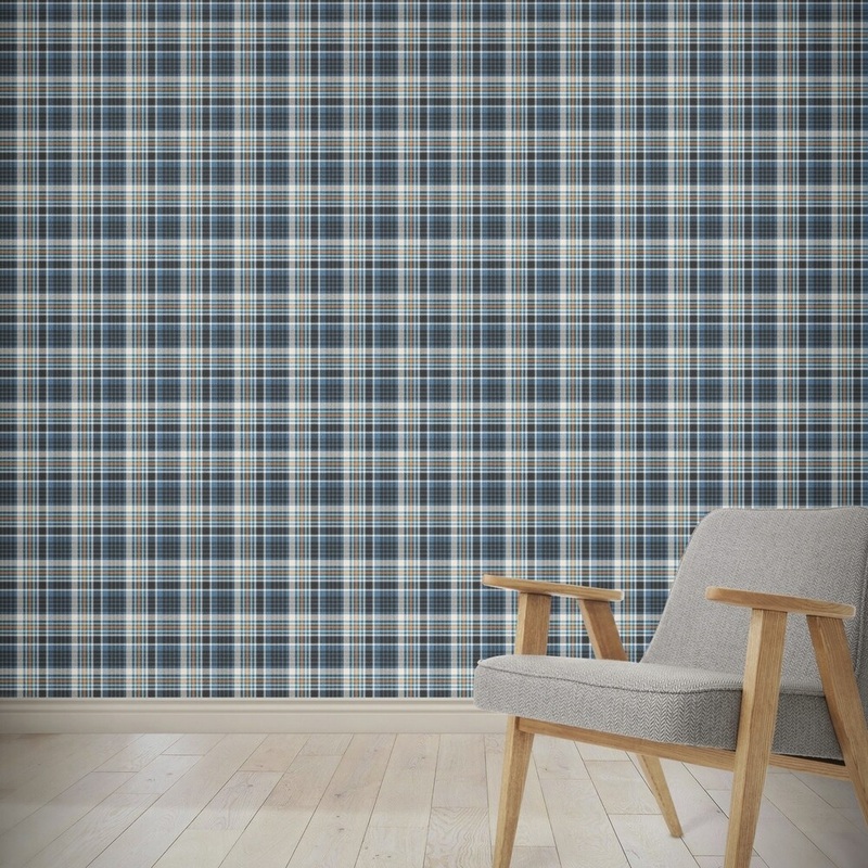 BLUE AND BLACK FALL PLAID Wallpaper By Kavka Designs - 24X48