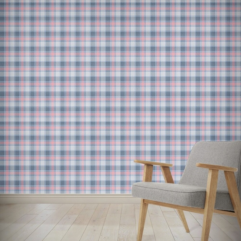 BLUE AND PINK KIDS PLAID Wallpaper By Kavka Designs - 24X48