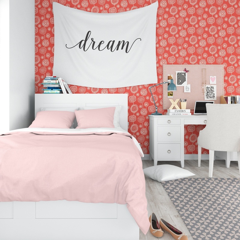 DOODLE FLORAL RED Peel and Stick Wallpaper By Kavka Designs
