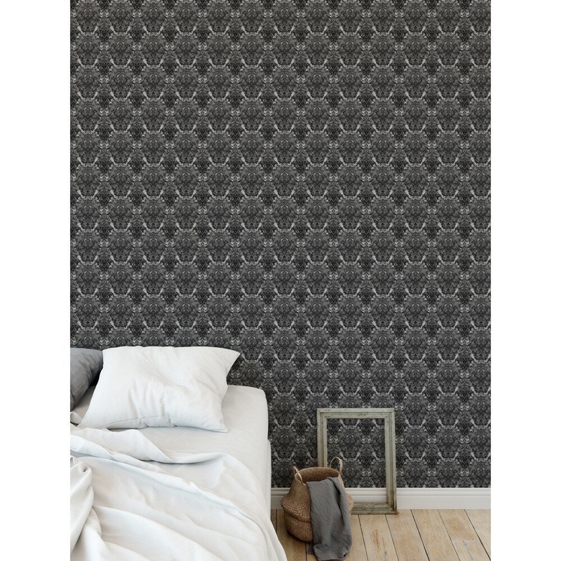 ELLE Decor INKBLOT WATERCOLOR DAMASK B+W Peel and Stick Wallpaper By Kavka Designs