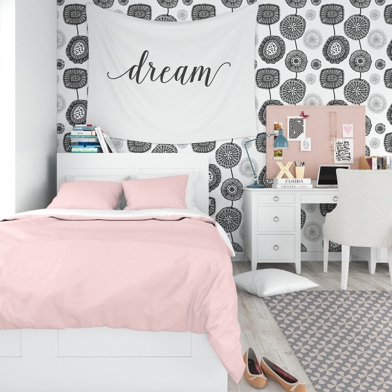 FOLKSY FLORAL BLACK AND WHITE Peel and Stick Wallpaper By Kavka Designs