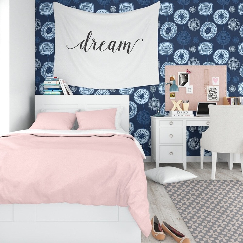 FOLKSY FLORAL NAVY Peel and Stick Wallpaper By Kavka Designs