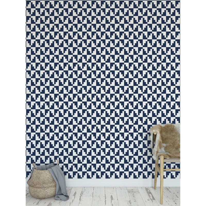 STAIRSTEP DIAMONDS NAVY Peel and Stick Wallpaper By Kavka Designs