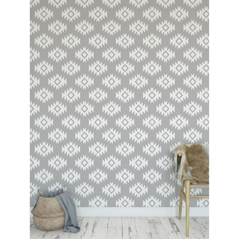 THIRD EYE KILIM GREY Peel and Stick Wallpaper By Kavka Designs
