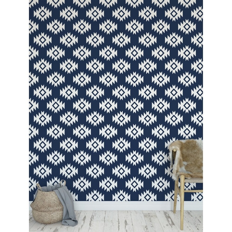 THIRD EYE KILIM NAVY Peel and Stick Wallpaper By Kavka Designs