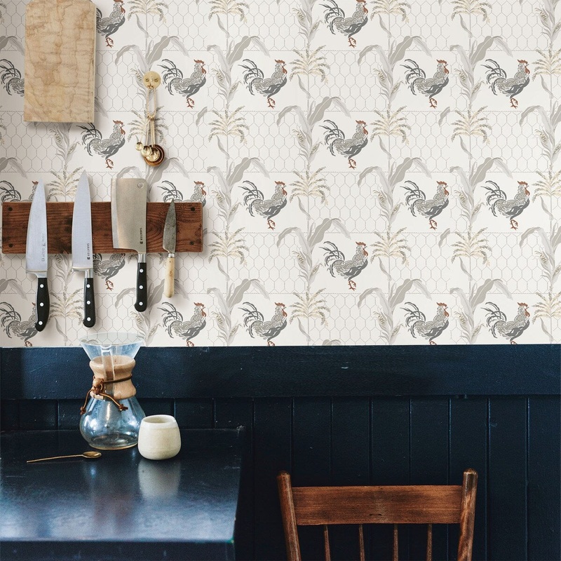 Birds Meyer Hank Grey Rooster 15' L X 6 W Wallpaper Roll