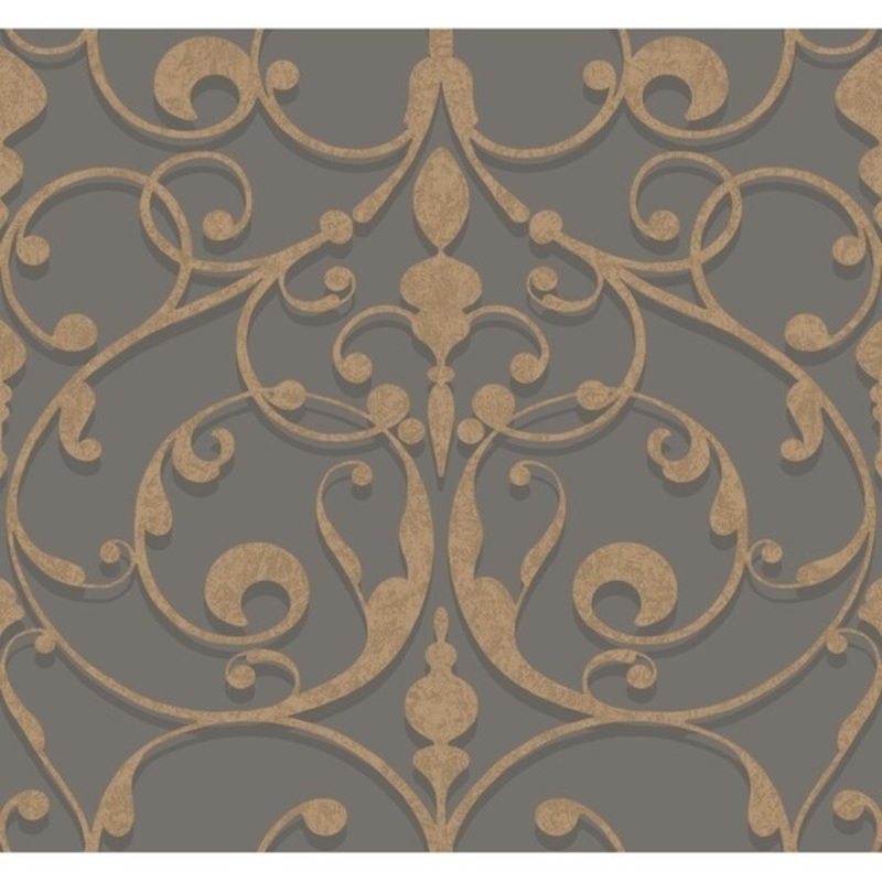 Contessa Wallpaper, 27 in. x 27 ft. = 60.75 sq.ft., in medium grey, dark grey, gold