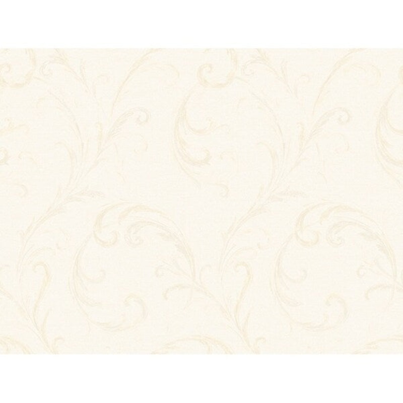 Distressed Feather Scroll Wallpaper, 27 in. x 27 ft. = 60.75 sq. ft., in Oyster Pearl Metallic/White/Bisque
