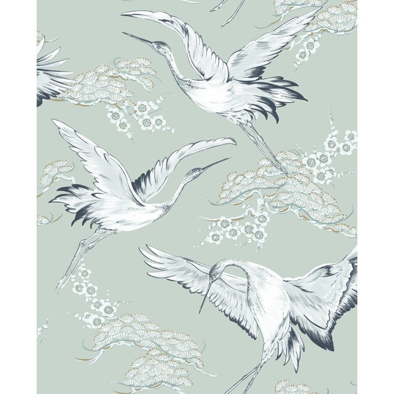 Crane Mint Oriental Wallpaper