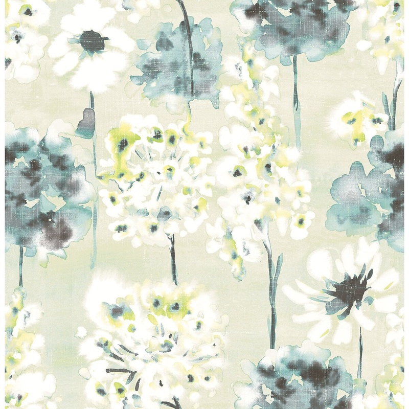 Florals & Flowers Thomas Marilla Aquamarine Watercolor Floral Wallpaper