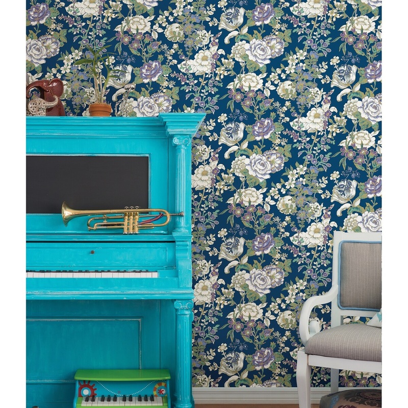 Flowers Corcoran Ainsley Aqua Boho Floral 33 FT. L x 20.5In. W Wallpaper Roll