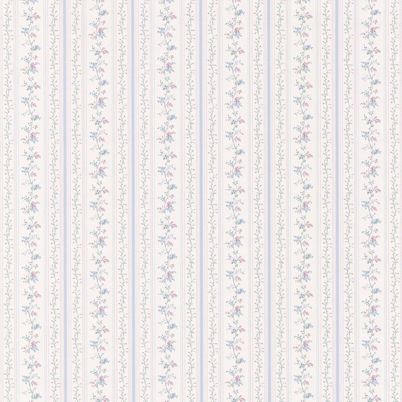 Stripes Romainville Blue Delicate Floral Pinstripe Wallpaper