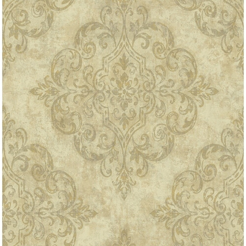Atelier Damask/Harlequin Wallpaper, In Metallic Gold & Off-White