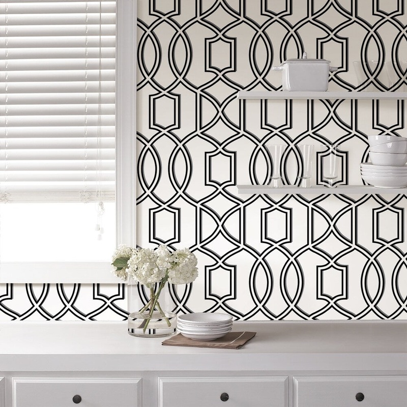 Bell, Uptown Trellis Black/White Peel & Stick Wallpaper