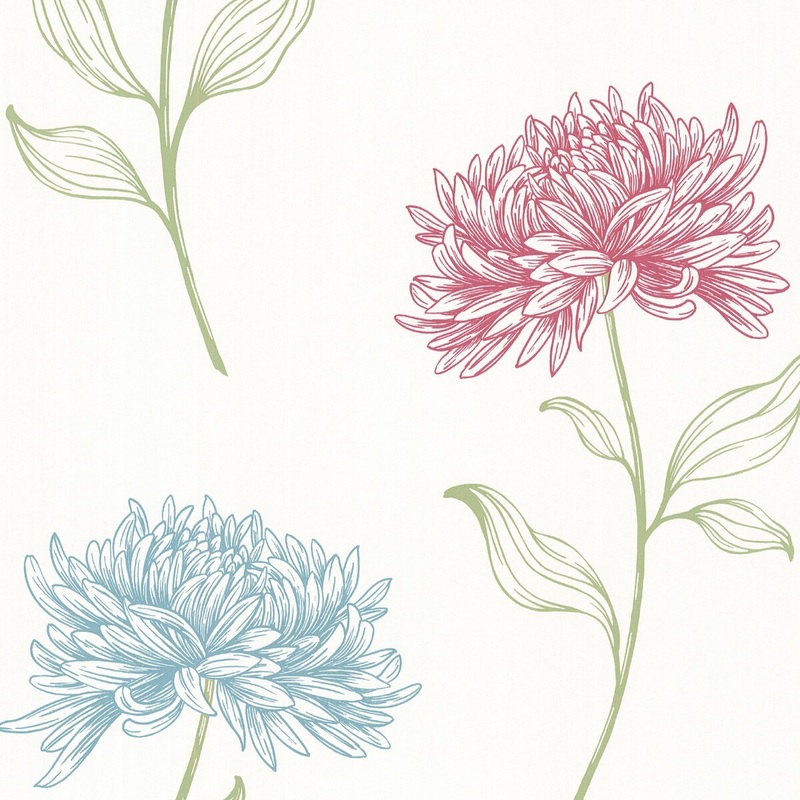 Botanical Gemma Dehlia Pink Floral Toss 33' L X 20.5" W Wallpaper Roll