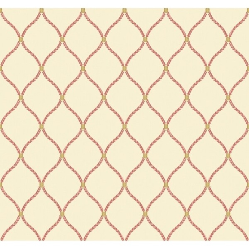 Deane Embroidery Wallpaper, 27 in. x 27 ft. = 60.75 sq.ft., in off-white, coral, gold