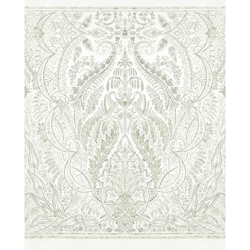 Fayetteville Beige/White Sure Strip Prepasted Damask Jaipur Paisley Damas Mural Wallpaper Covers about 108 sq. ft.