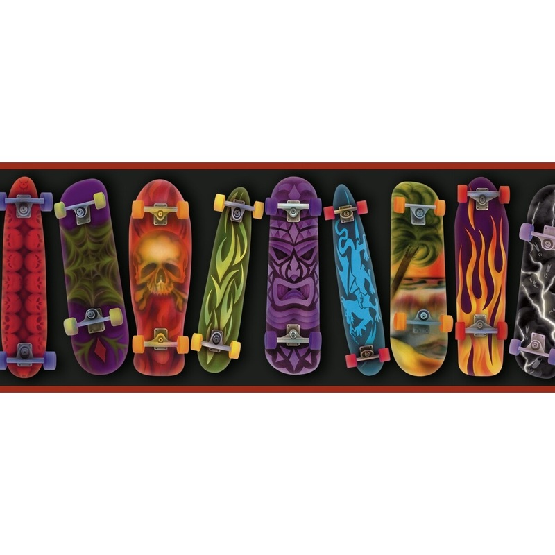 Flowers Theodore Gerry Red Skateboards Portrait 15' L X 6 W Wallpaper Border