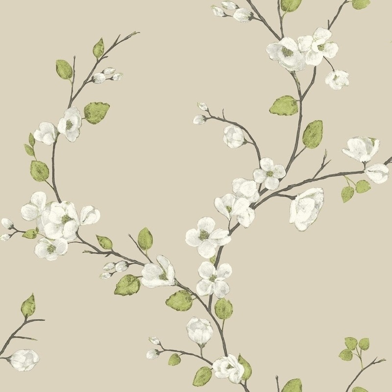 Dogwood Wallpaper, 20.5 in. x 33 ft. = 56 sq.ft, in White/Off Whites