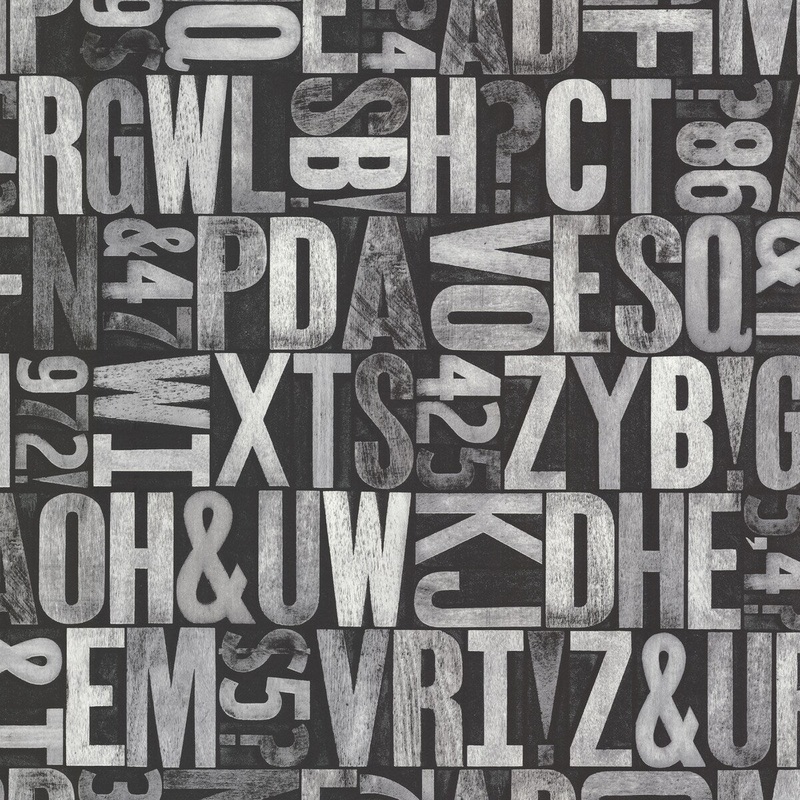 Dolby, Letterpress Brown Typography, 33' L X 20.5" W, Wallpaper Roll