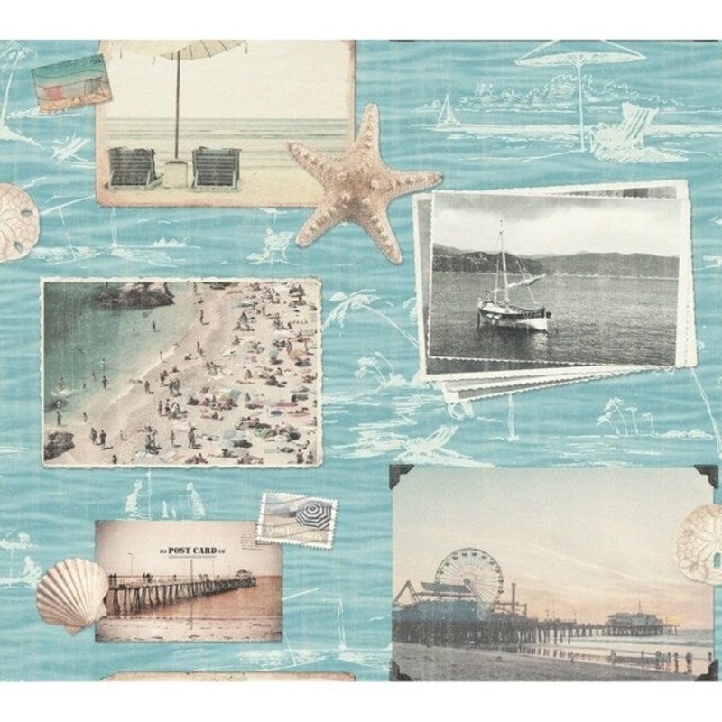 Brighton Beach Wallpaper, 27 in. x 27 ft. = 60.75 sq.ft., in Blues