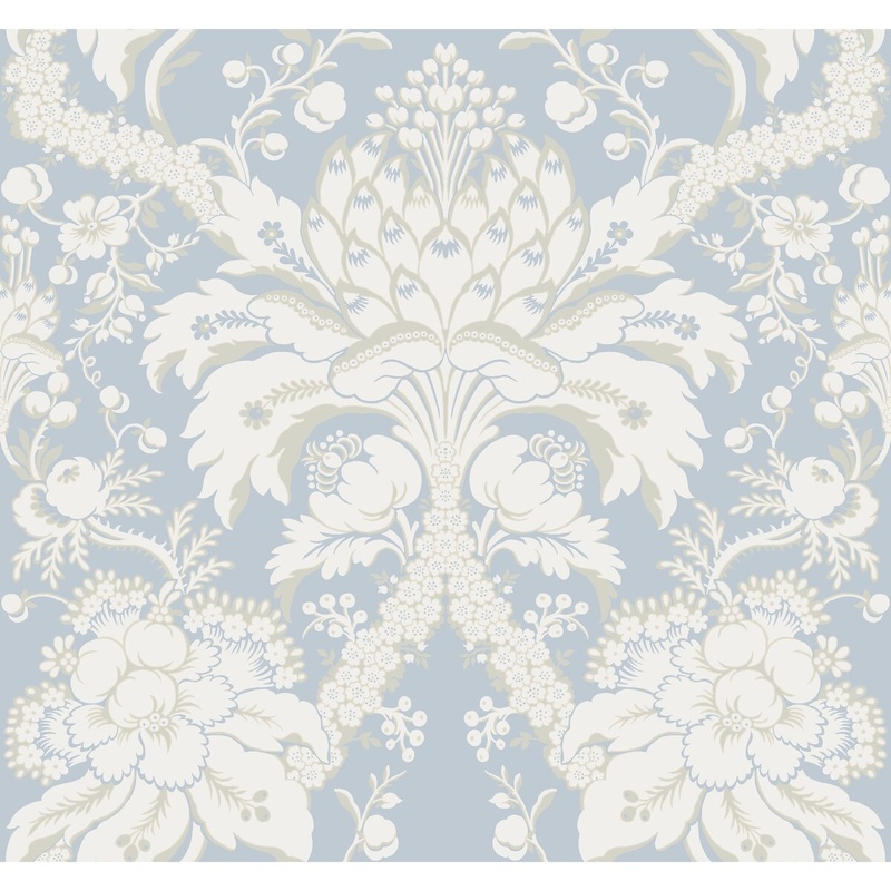 Forbach Blue Sure Strip Prepasted Damask French Artichoke Dam Wallpaper Covers about 60.75 sq. ft.