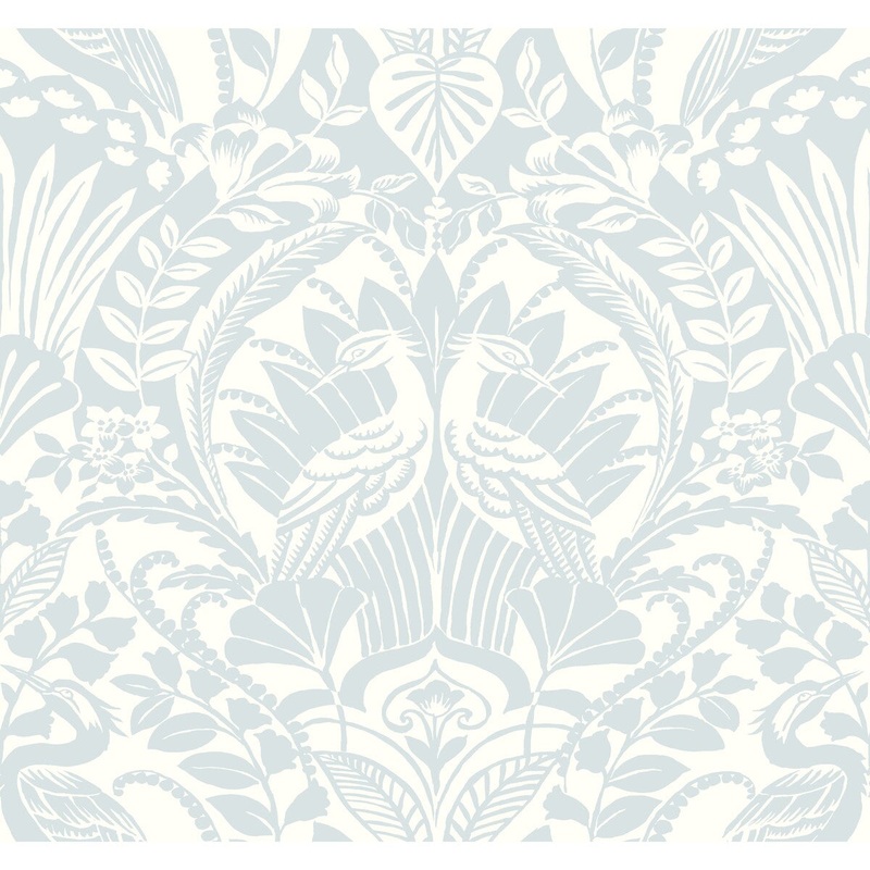 Fresno Blue Sure Strip Prepasted Damask Egret Damask Wallpaper Covers about 60.75 sq. ft.