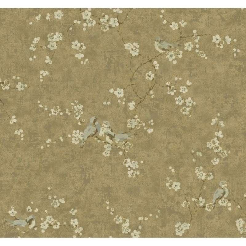 Birds W/Blossoms Wallpaper, 27 in. x 27 ft. = 60.75 sq. ft., in Metallics