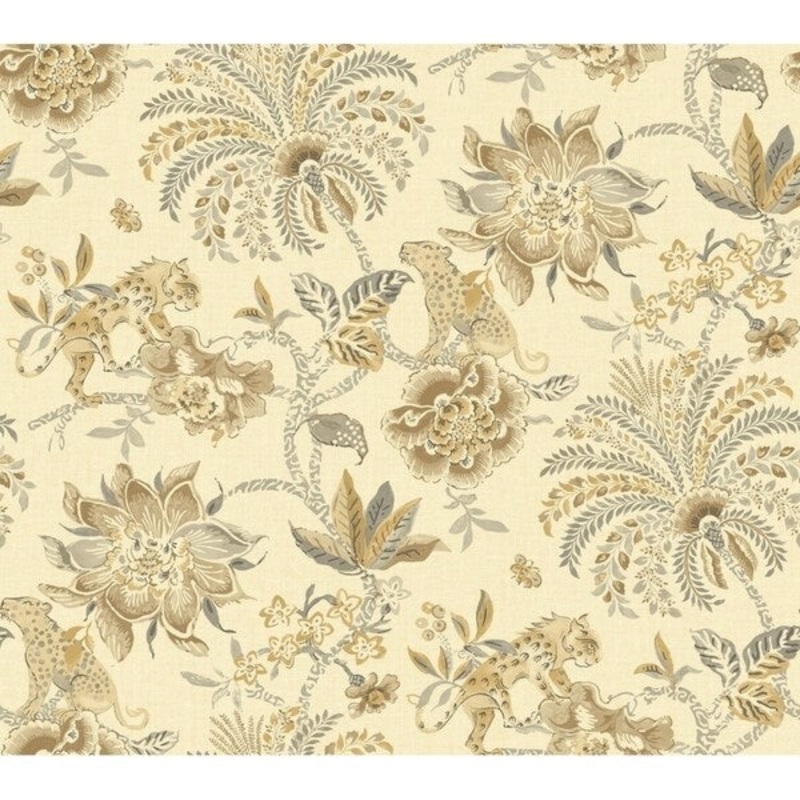 Braganza Wallpaper, 27 in. x 27 ft. = 60.75 sq.ft., in rich cream, grey, tan, amber, black