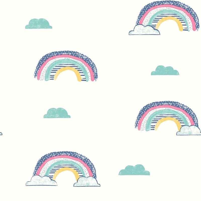 Chasing Rainbows Wallpaper, 20.5 in. x 33 ft = 56 sq. ft., in Blues