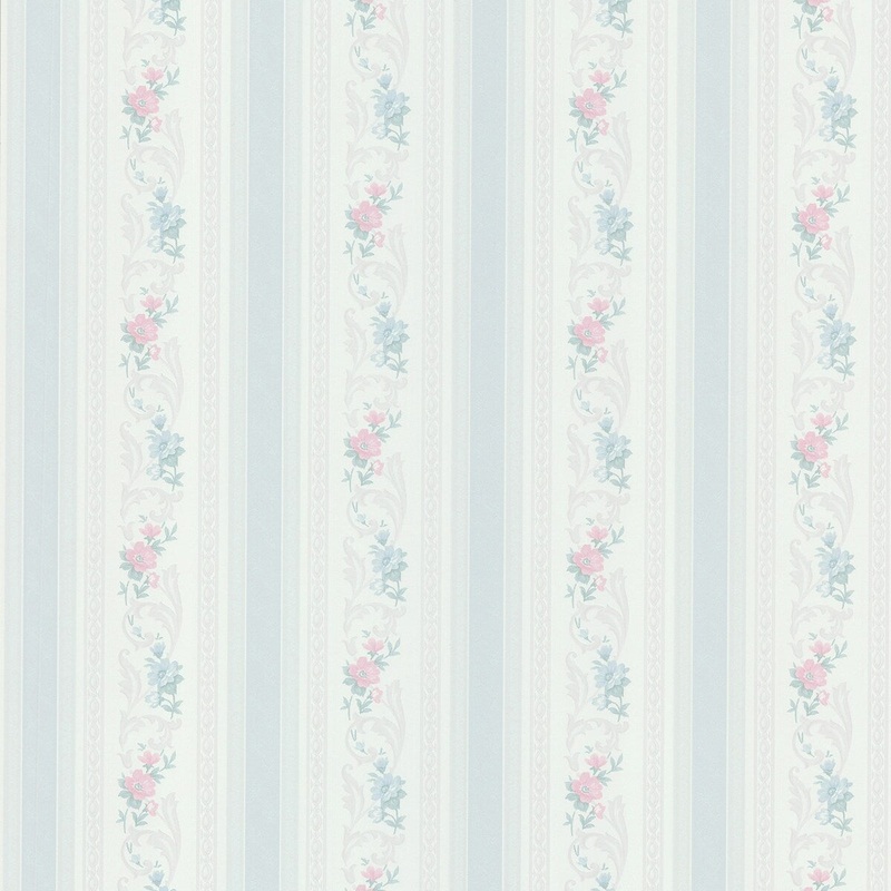 Flowers Benioff Nicola Light Blue Scrolling Floral Stripe 33' L X 20.5" W Wallpaper Roll
