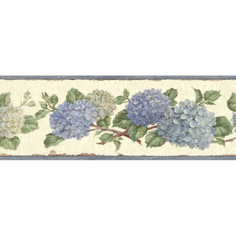 Flowers Zelda Esther Blue Hydrangea Trail 33' L X 20.5 W Wallpaper Border
