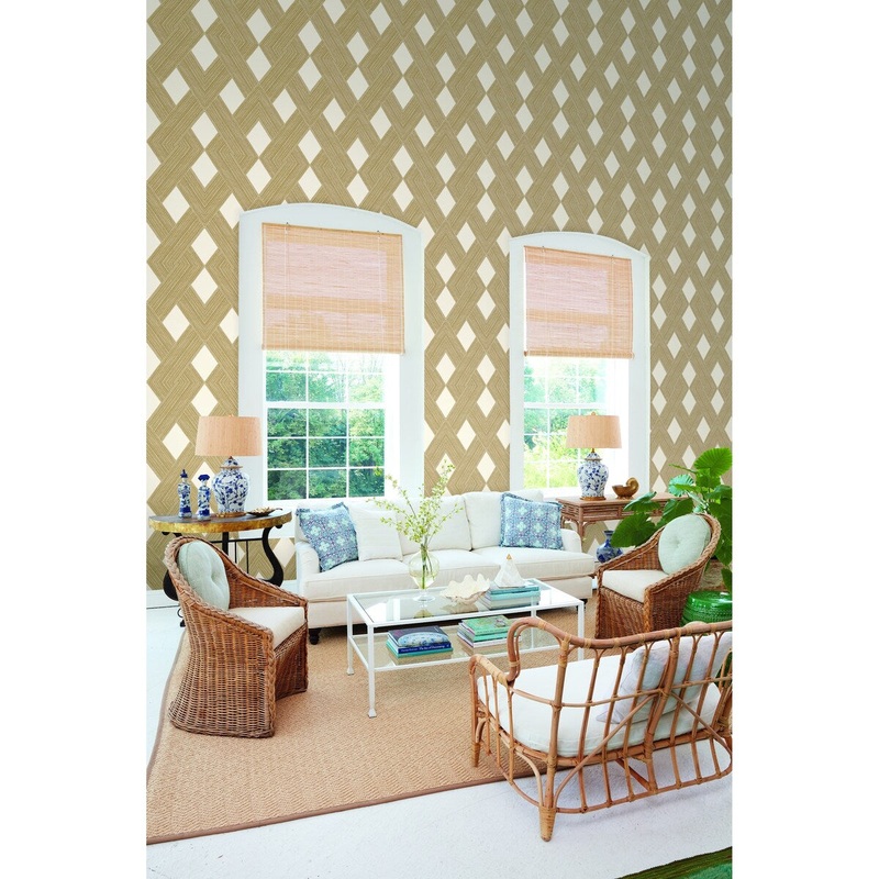 Fontana Beveled Edge White/ Gold Wallpaper