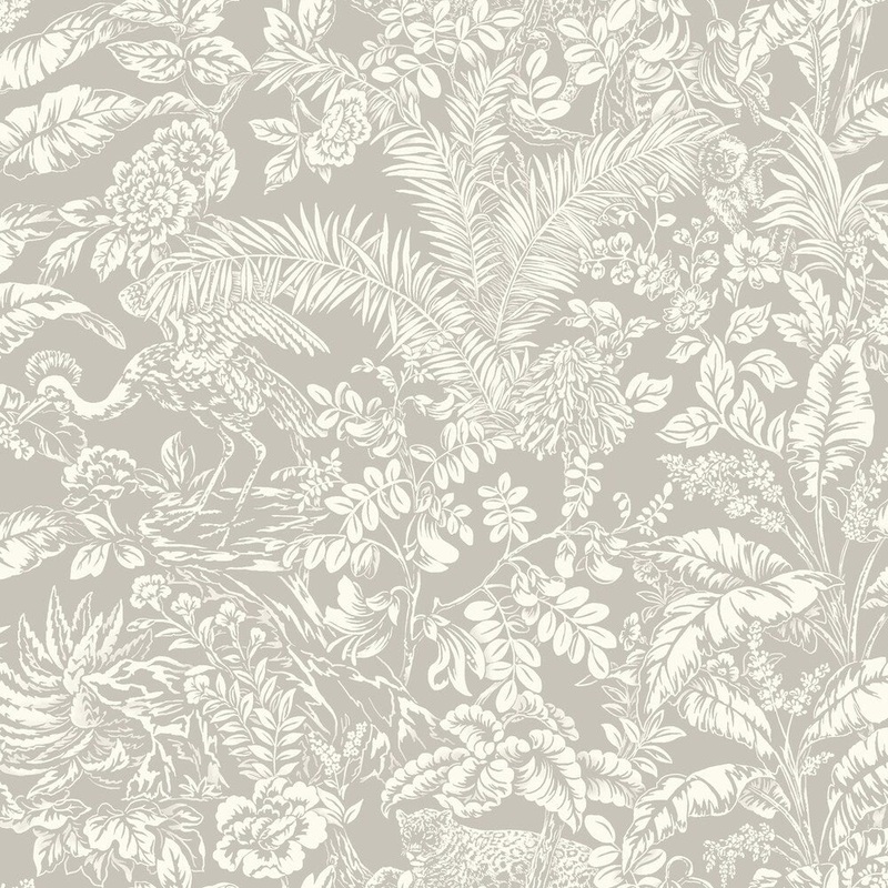 Botanical Sanctuary Wallpaper, 20.5 in. x 33 ft. = 56 sq.ft, in Grey