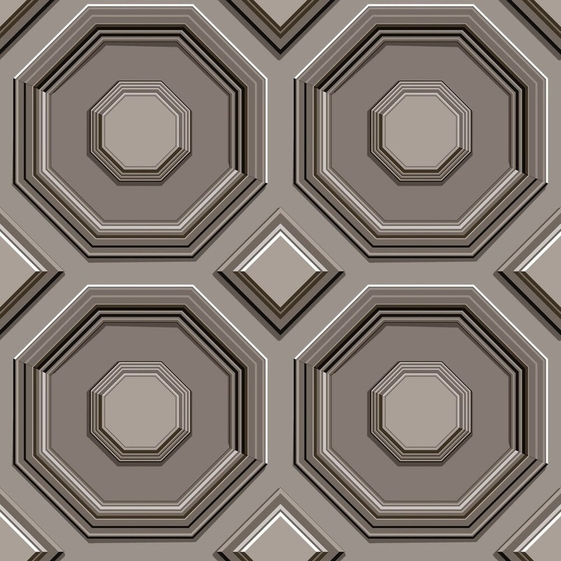 Coffered Octagon Wallpaper, 20.5 in. x 33 ft. = 56 sq.ft, in Black