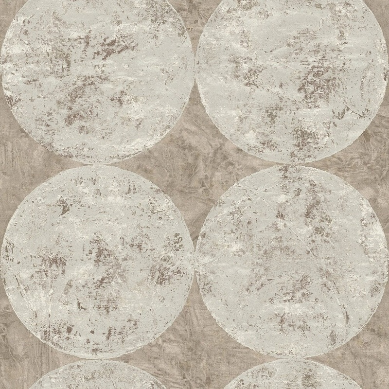 Fulton Circles/Faux/Texture Wallpaper, In Greige, Metallic Gold, & Off-White