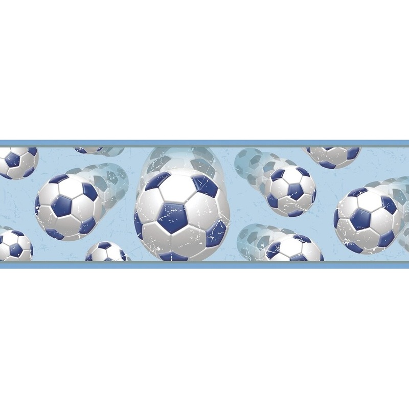 Sports Crystal Beckham Blue Soccer Ball Motion 15' L X 8 W Wallpaper Border