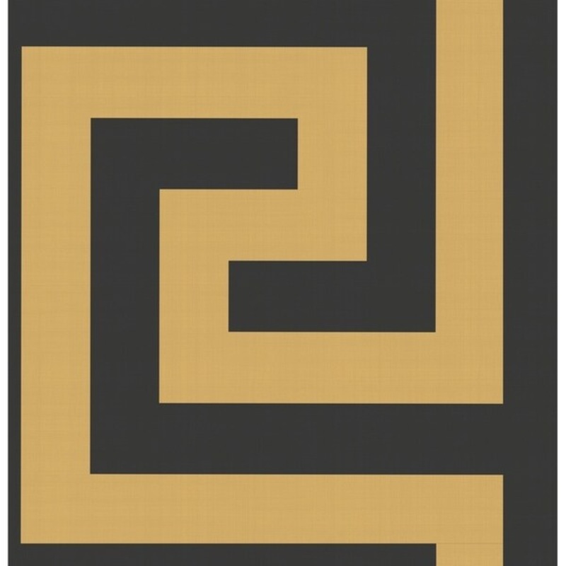 Vogue Blocks/Geometric/Greek Key Wallpaper, In Black & Metallic Gold