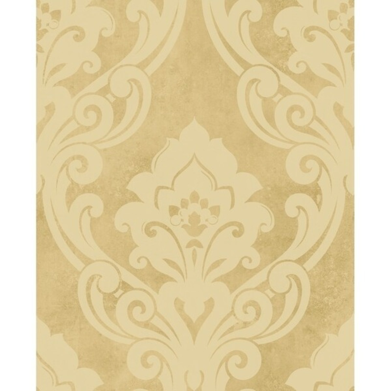 Vogue Damask Wallpaper, In Metallic Gold & Buttercup