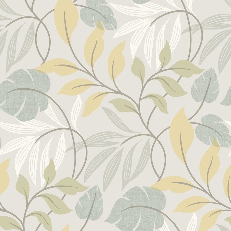 Botanical Madison Clementine Blue Modern Leaf Trail 33' L X 20.5" W Wallpaper Roll