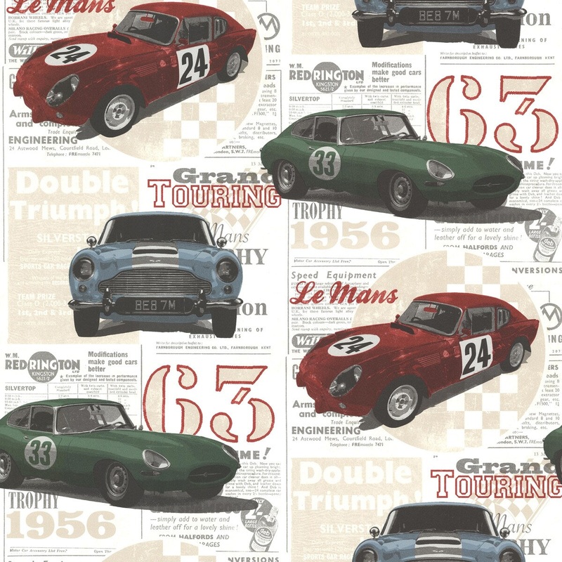 Cloverdale, Road Trip Multicolor Antique Cars, 33' L X 20.5" W, Wallpaper Roll
