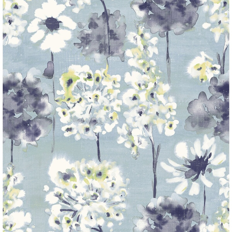 Thomas, Marilla Blueberry Watercolor Floral Wallpaper