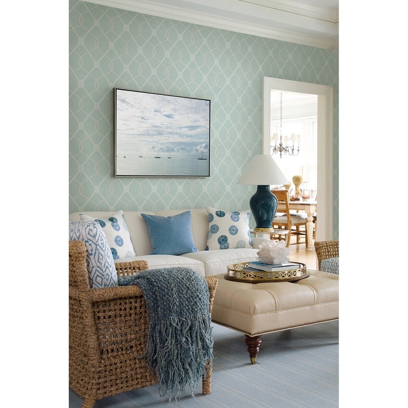 Avara, Tradewinds Aqua Trellis, 33' L X 20.5 W, Wallpaper Roll