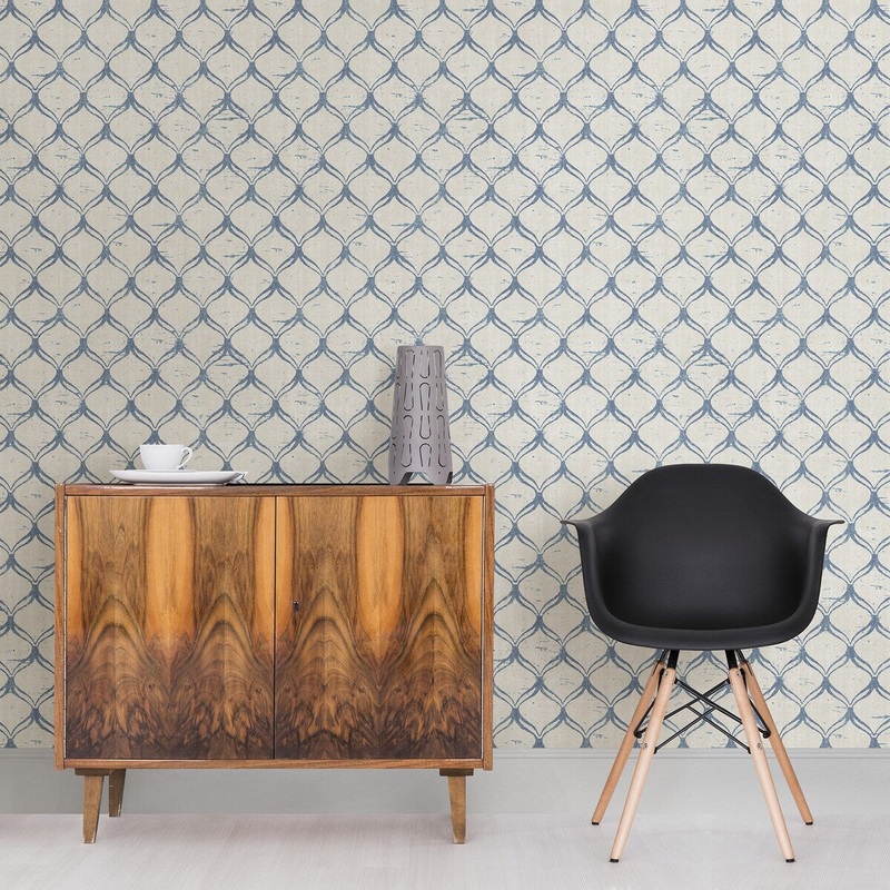 Blavatnik, Bowery Teal Ogee, 33' L X 20.5 W, Wallpaper Roll