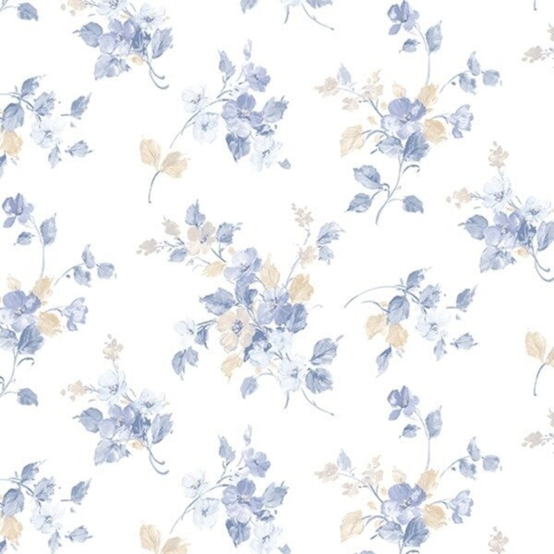 Blossom Mini Fort Lauderdale 32.7 Ft. x 20.5 In. Vinyl Blue Classic Floral Wallpaper Covering
