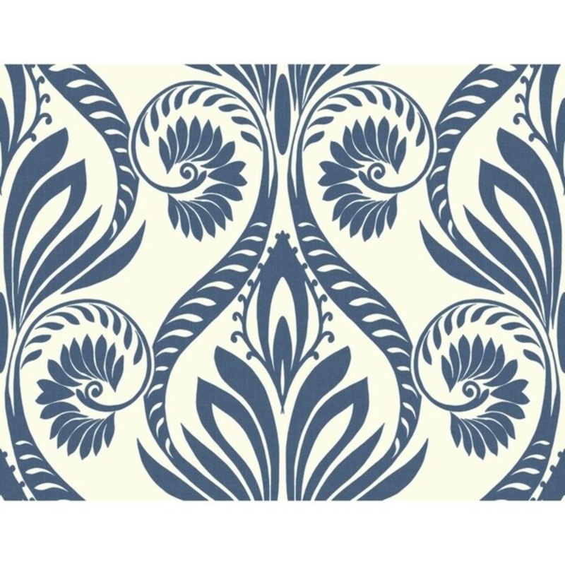Bonaire Damask/Retro Wallpaper, In Navy Blue & White