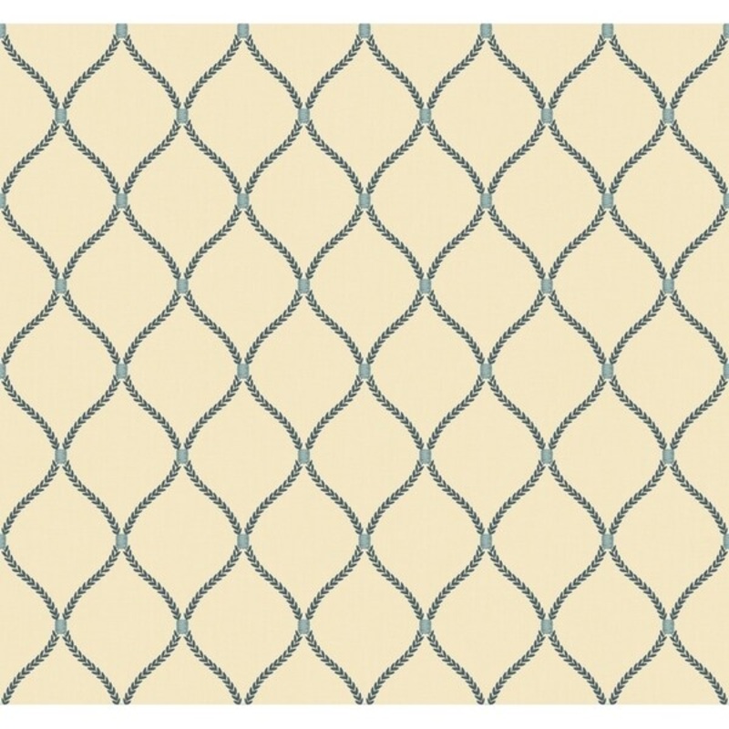 Deane Embroidery Wallpaper, 27 in. x 27 ft. = 60.75 sq.ft., in cream, dark blue-green, light blue
