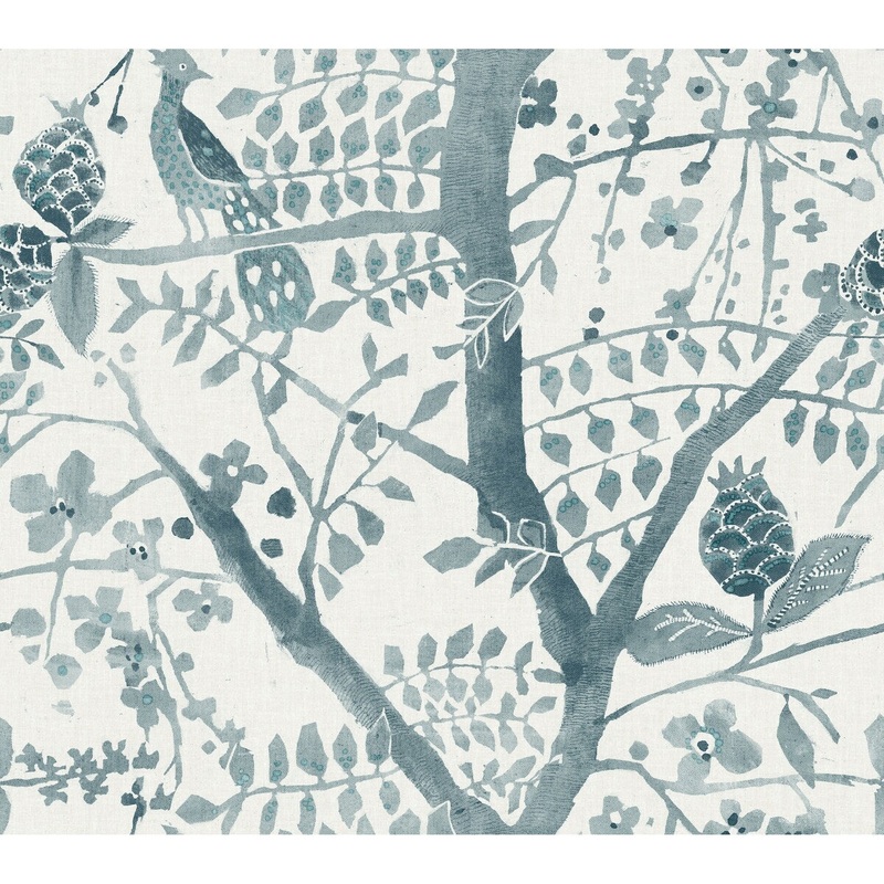 Edinburgh Teal Non-Woven Unpasted Bohemian Peacock Block Print Wallpaper Covers about 60.75 sq. ft.