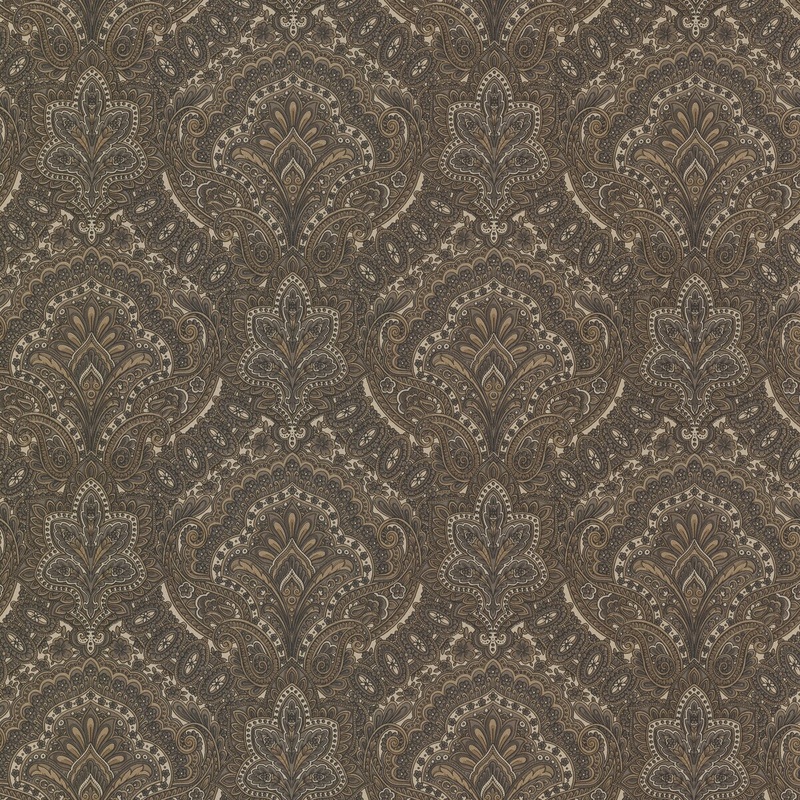 Emerald, Cypress Ink Paisley Damask, 33' L X 20.5" W, Wallpaper Roll