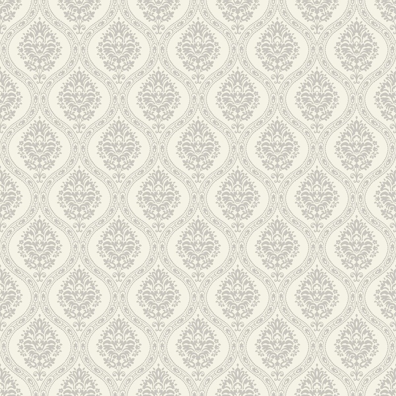 Fullerton Taupe Sure Strip Prepasted Damask Petite Ogee Wallpaper Covers about 56 sq. ft.